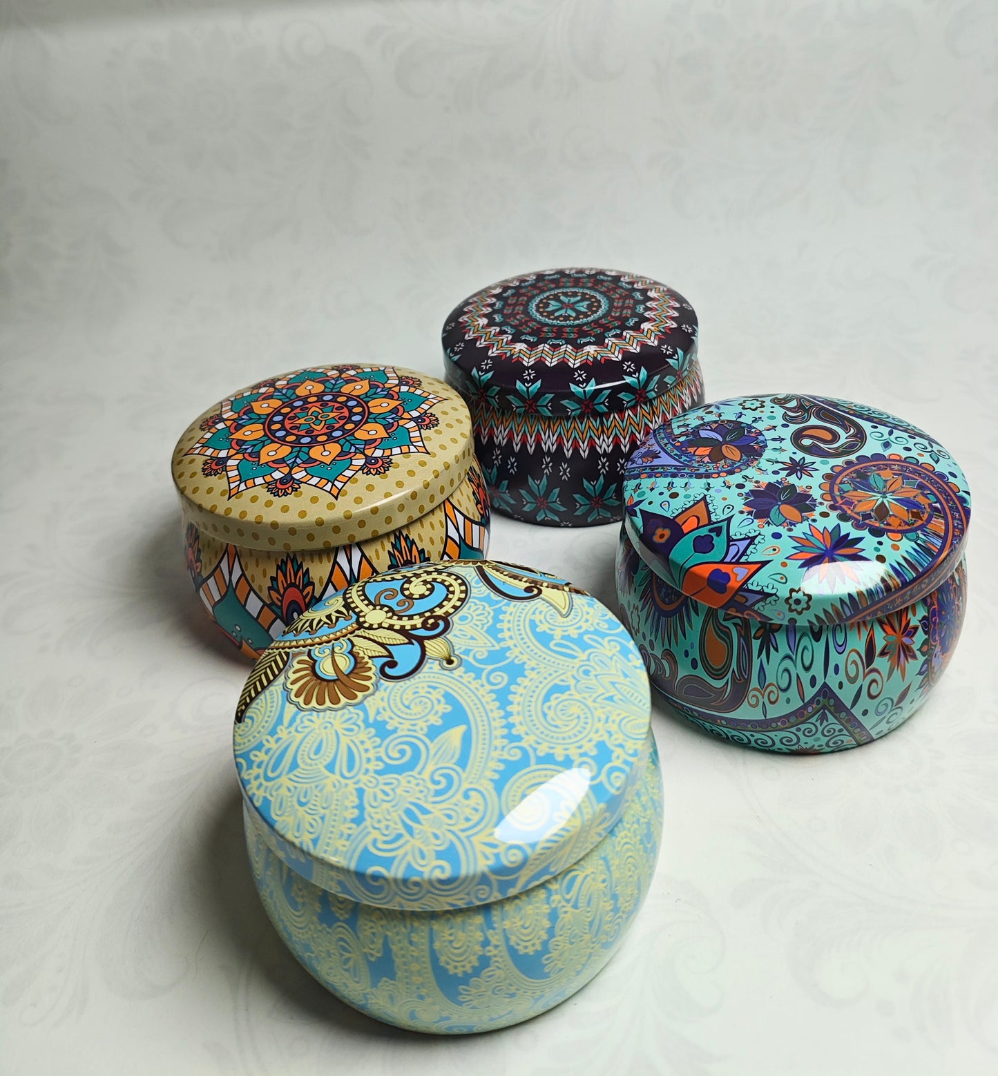 Travel-Friendly Mandala Tin Scented Candle – Boho Gift & Décor