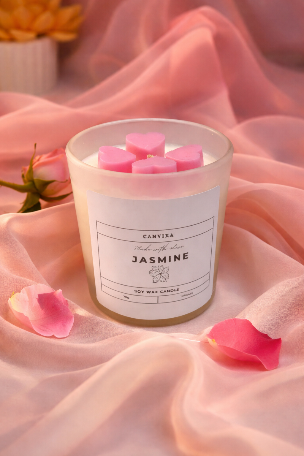 Jasmine Scented Soy Candle with Heart Embeds – Romantic Gift