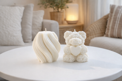 Swirl Pillar & Rose Teddy Bear Candle Combo | Decorative & Gift Candles