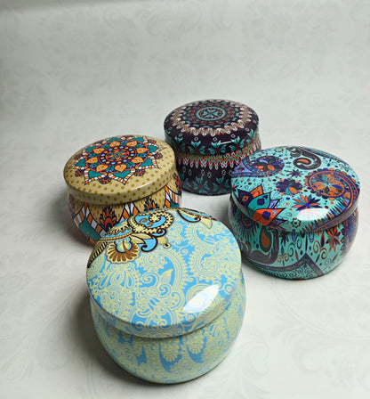 Travel-Friendly Mandala Tin Scented Candle – Boho Gift & Décor