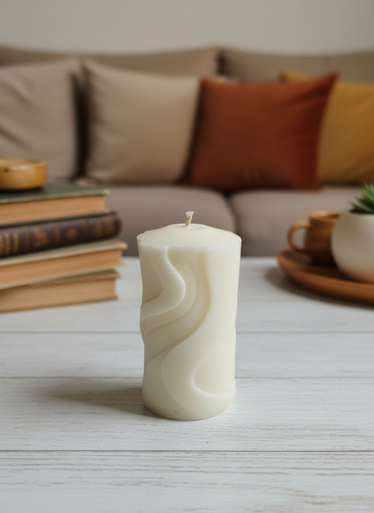 White Sculpted swirl Soy Candle | Minimal Handmade Decor Candle