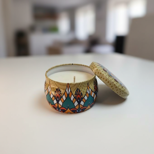 Travel-Friendly Mandala Tin Scented Candle – Boho Gift & Décor