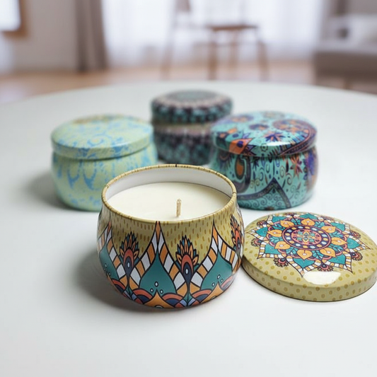 Travel-Friendly Mandala Tin Scented Candle – Boho Gift & Décor